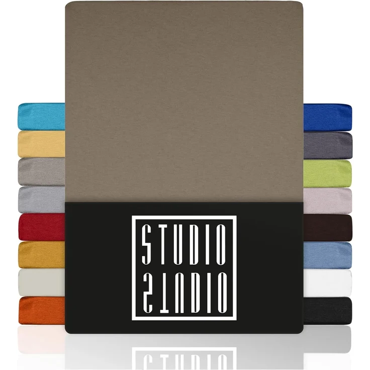 STUDIO Basic Spannbettlaken 100x200 cm, 100% gekämmte Baumwolle, Oeko-TEX 100, Markenqualität, Bettlaken Spannbetttuch Jersey 100x200 - Taupe – Bild 1