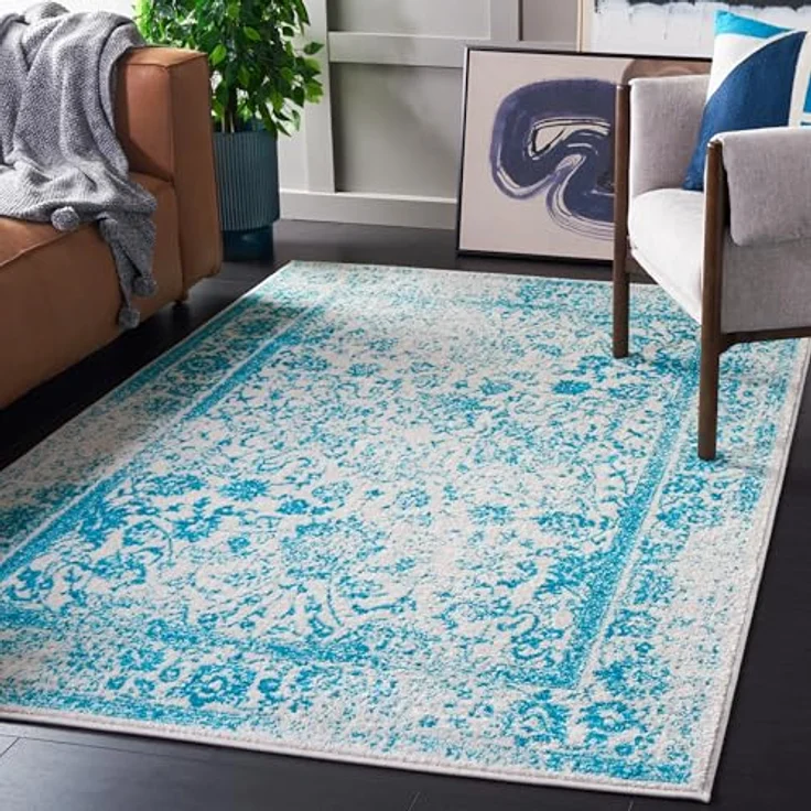 Safavieh Teppich 183x274 cm - Adirondack Collection - Transitional Design, Elfenbein & Petrol, Pflegeleichte Synthetikmischung, Ideal für Wohnzimmer, Schlafzimmer, Büro | 1 cm Flor, Teppich für den Innenbereich, langlebig, kinder- und haustierfreundl... – Bild 8