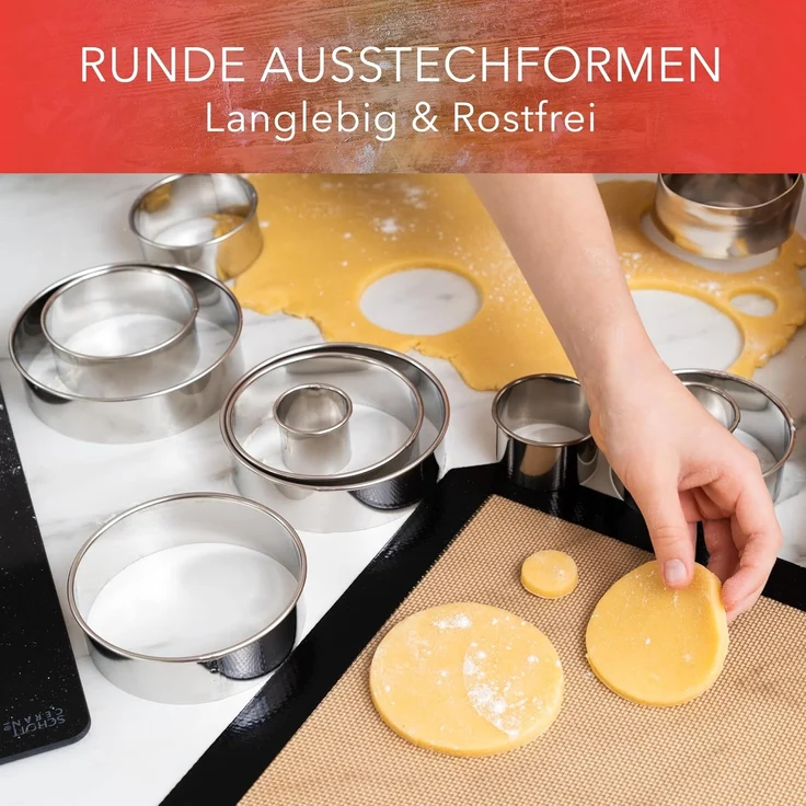AVANA Ausstechform Ausstecher Ringe Keksformen Plätzchen Speiseringe Cookie Cutter Rund, Edelstahl, (12 Stück), Set Ausstechformen mit Aufbewahrungsbox – Bild 2