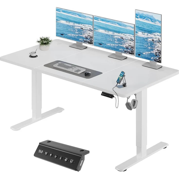 JUMMICO Höhenverstellbarer Elektrischer Schreibtisch mit USB Ladeanschluss, Schreibtisch Höhenverstellbar, Ergonomischer Steh-Sitz Tisch 160x70 cm, Weiß