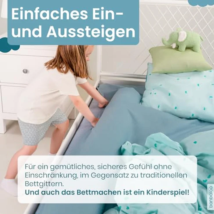 BANBALOO - Rausfallschutz für Kinderbett - Bettrolle für Kleinkinder Bett, Randkissen mit Memory-Schaum-Polsterung, Bettschutzgitter - Rutschfestes Tragbares Trennkissen - Bettgitter Rausfallschutz – Bild 5
