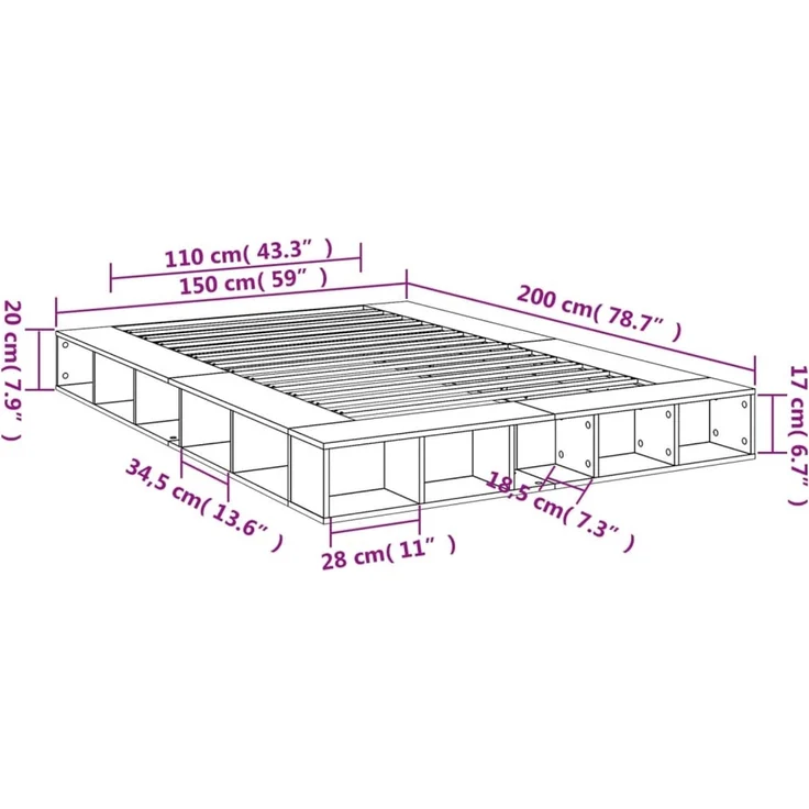 vidaXL Bettgestell Sonoma-Eiche 150x200 cm Holzwerkstoff 3280470 – Bild 10