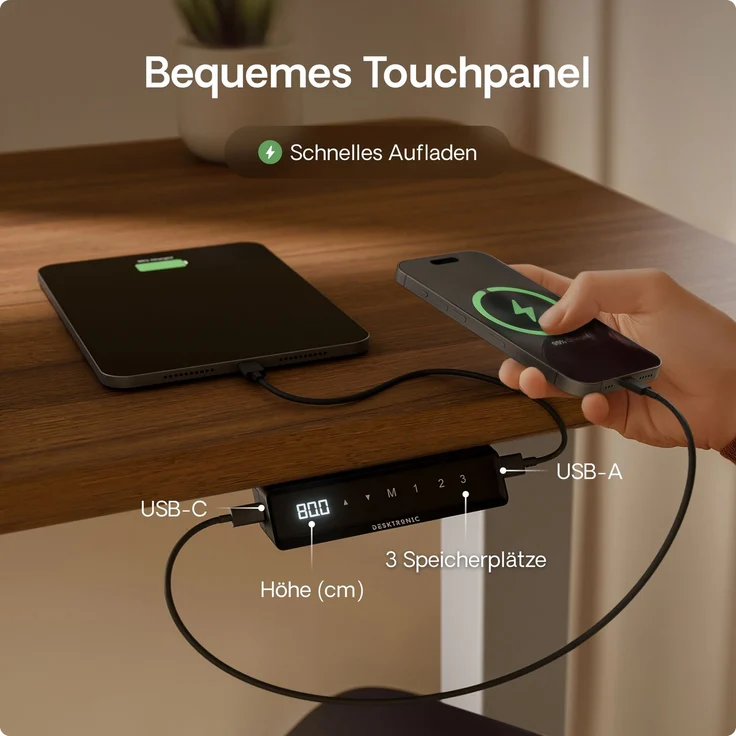 Desktronic HomeOne Elektrisch höhenverstellbarer Schreibtisch 160x80cm Grau/Walnuss mit Memory-Funktion, Anti-Kollisions Technologie, USB-A und USB-C-Ladeanschlüssen – Bild 6
