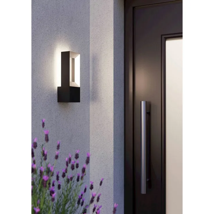 Eglo 98725 LED Wandleuchte RIFORANO Aluguss schwarz / Kunststoff weiß LxBxH:11,0 x 8,5 x 29 cm - IP44 - 2X5W - 3000K