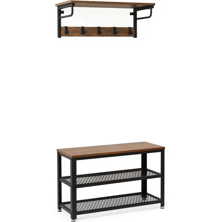 Mondeer Garderoben-Set (Set, 2-St), Wandregal und Schuhregal, Braun und Schwarz – Bild 1