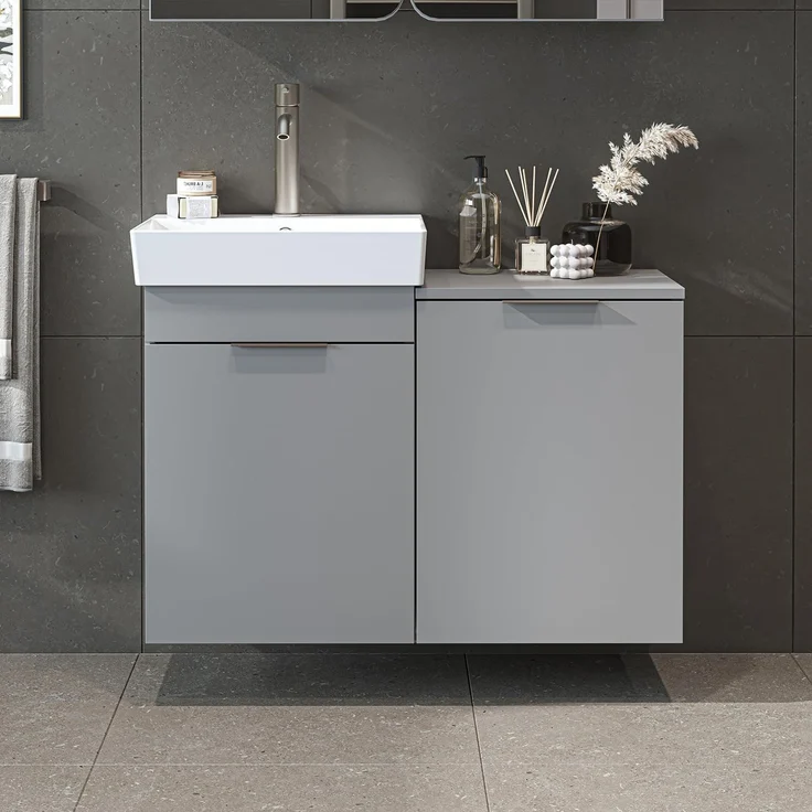 Roomart LYCIA Badmöbel - Waschbeckenunterschrank mit Keramikwaschbecken & Wäschefach - H 69.5 x B 92.2 x T 38.6 cm • Grau – Bild 5