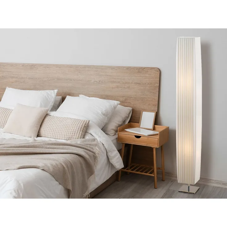 Stehlampe Wohnzimmer Stehleuchte Textilschirm weiß Standfuss silber 24662