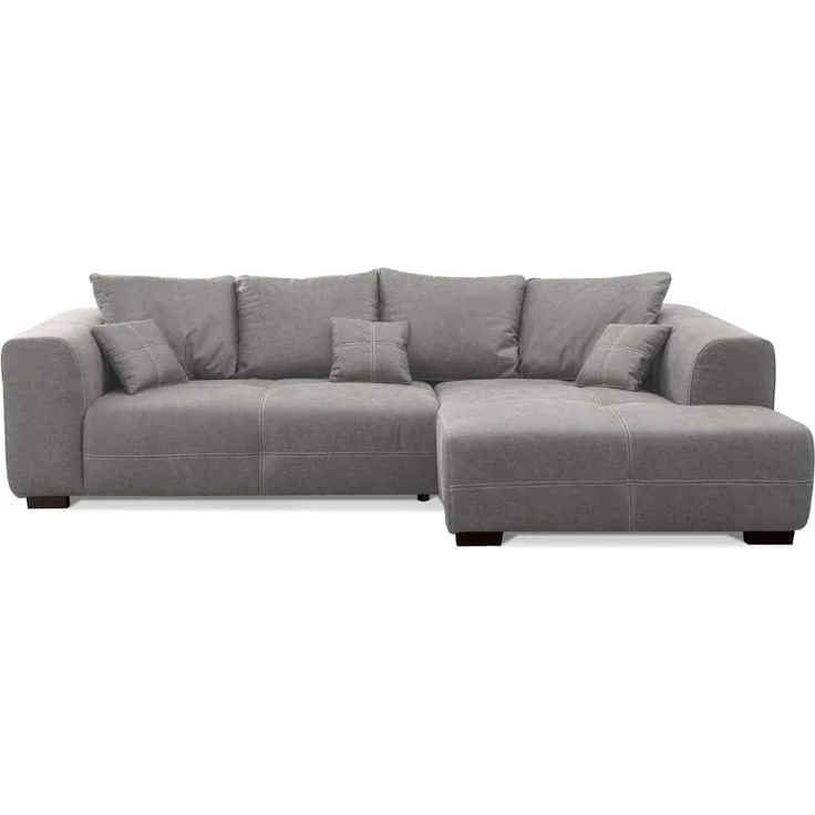 CAVADORE Ecksofa Mavericco inkl. Kissen / XXL-Eckcouch im modernen Design / Longchair rechts / 285 x 69 x 170 / Lederoptik grau