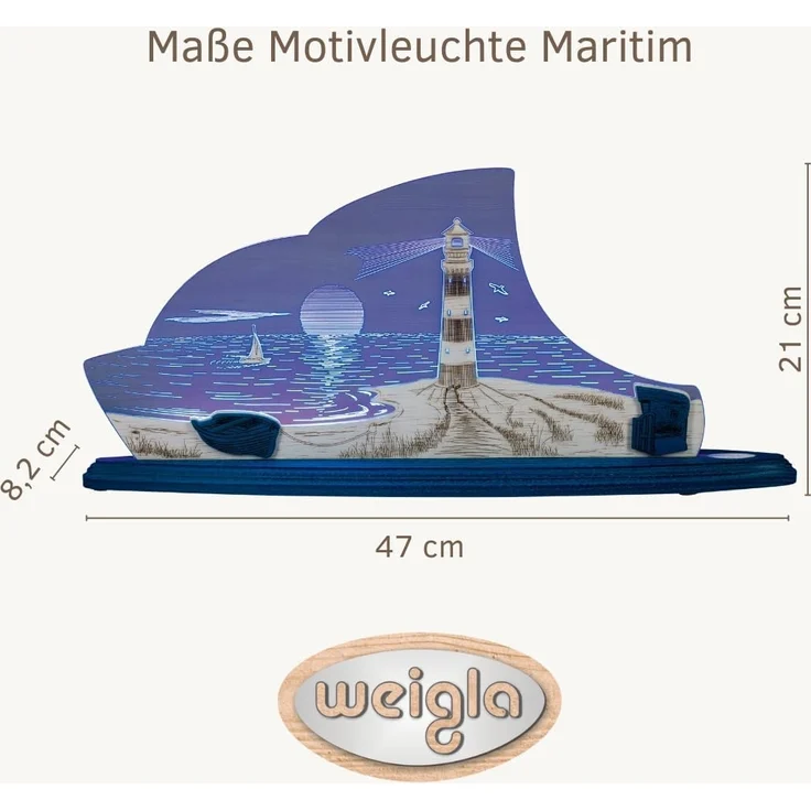 Weigla LED Dekolicht Maritim, Holz & Acrylglas, BLAU-WEIẞ, Made in Germany, LED wechselbar, Neutralweiß, Erzgebirge garantiert, maritime Deko Innen, Dekolampe – Bild 2