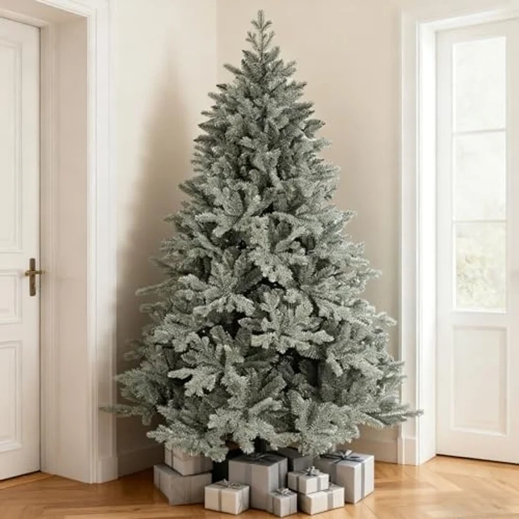 SALCAR 180 cm Künstlicher Weihnachtsbaum aus PE und unsichtbaren PVC-Spitzen, natürliche Blaugrau Tanne, Christbaum mit Schnellaufbau-Klappsystem und Metallständer – Bild 5