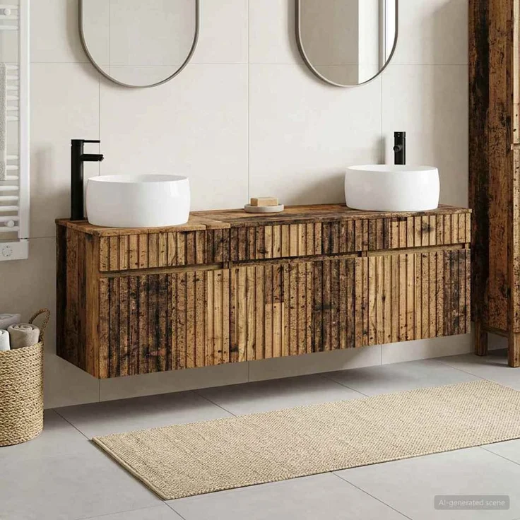 vidaXL Badezimmerschrank-Set 3 stk. Altholz 157 x 44,5 x 80 cm 3405775 – Bild 1
