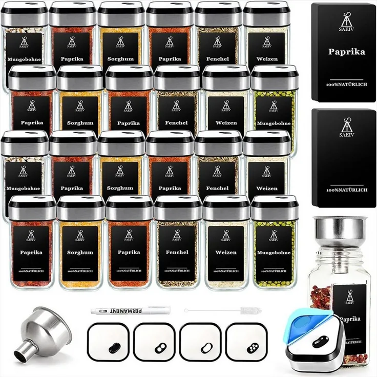 KingLux Gewürzbehälter 360° Rotation 120ml Gewürzgläser Eckig Set, Drei Kaliber, borosilikatglas, (Set, 24-tlg)