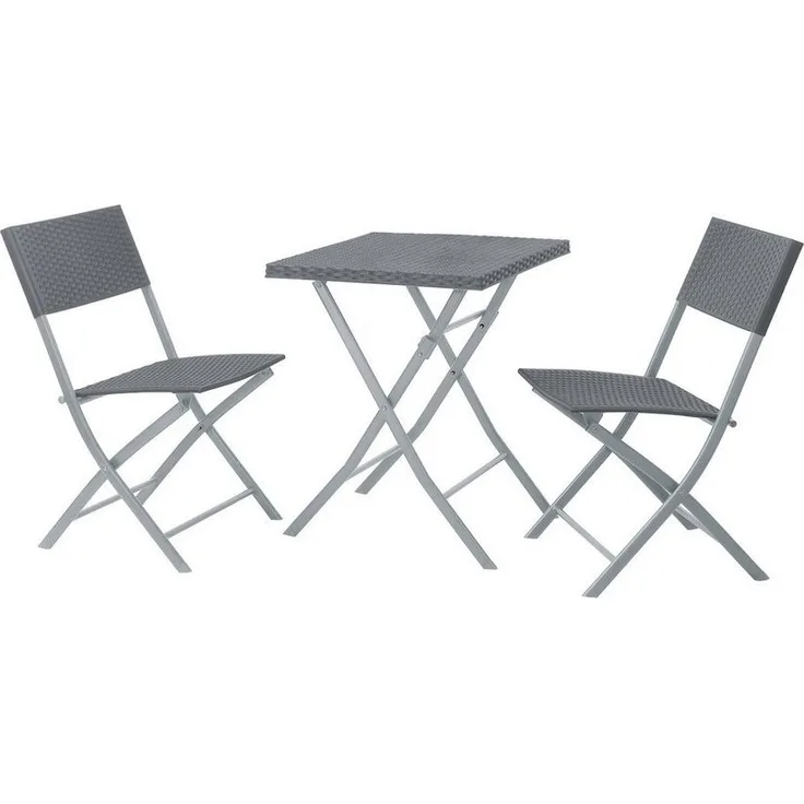 SVITA Polyrattan Bistro-Set Balkonset Klappmöbel Stuhl Tisch Gartenmöbel Grau