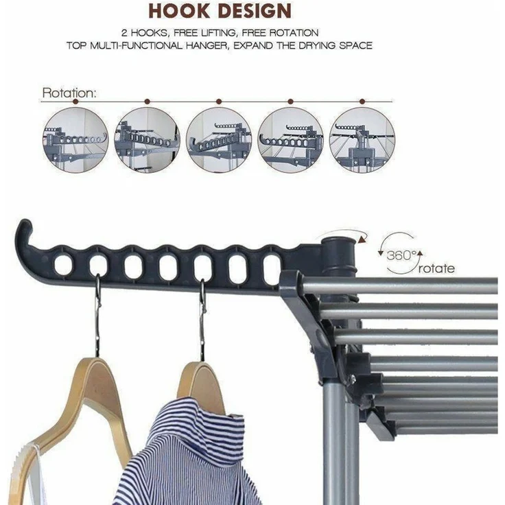 FANNOU Wäscheständer Turm mit 2 Drehbare Flügeln Verstellbarer Hoch 172cm, Platzsparend Clothes Drying Rack mit Rädern für Wohnung, Balkon – Bild 3