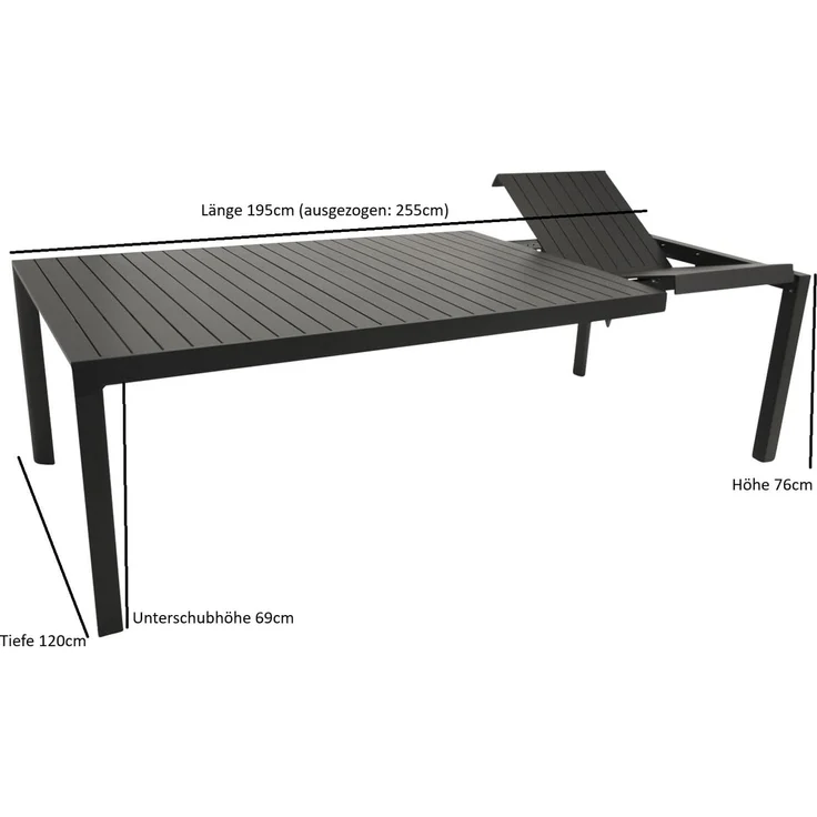 DEGAMO LAGOS III Gartengarnitur, Aluminium, anthrazit, 9-teilig (8x Stapelsessel, 1x Ausziehtisch 195/255x120cm) – Bild 9