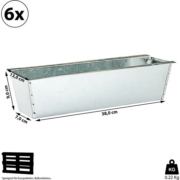 CEPEWA Pflanzkübel Pflanzkasten 6er Set aus Zink für Europaletten Paletten 38x13x9 – Bild 2