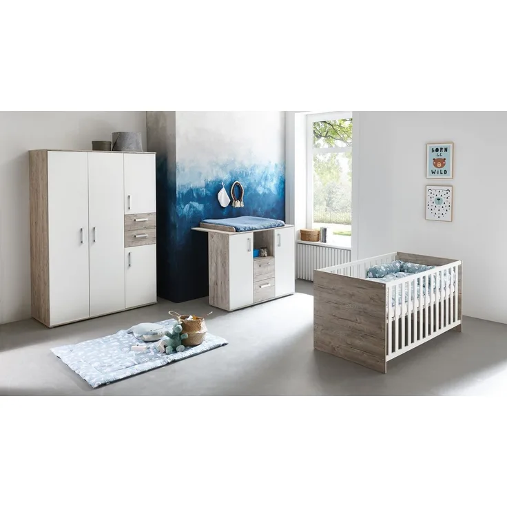 arthur berndt Babyzimmer-Komplettset Bente, (Set, 3-tlg, Kinderbett, Schrank, Wickelkommode), Made in Germany, mit Kinderbett, Schrank und Wickelkommode