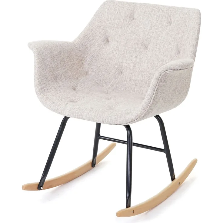 Schaukelstuhl Malmö T820, Schwingsessel Relaxsessel ~ Textil, creme/grau