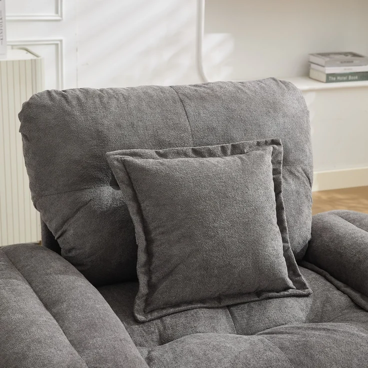 Chenille-360°-Drehfunktion-Sitzsessel im Oversized-Format für Lesen – Bequemer Akzentstuhl mit Unterstützungskissen, Polstermöbel Einzelsofa für Schlafzimmer, Wohnzimmer und Kinderzimmer--Grau--116x84x96cm--YOUDENOVA – Bild 8