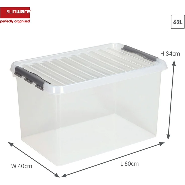 3 Stück Aufbewahrungsbox Q-Line 62L transparent mit Deckel Kunststoffbox 3er Set – Bild 4