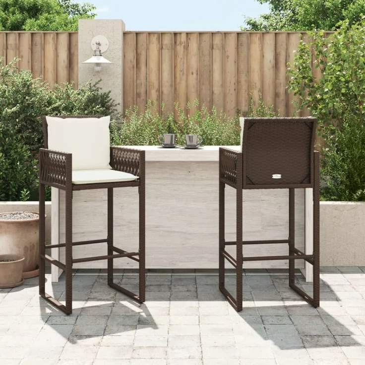vidaXL Garten-Barhocker mit Kissen 2 Stk. Braun Poly Rattan 368706 – Bild 11