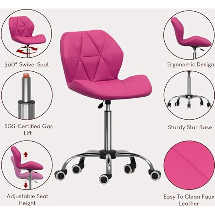 Vida Designs Geo Büro Computer Sessel Gaming Sekretär Einstellbar Drehbar Standfüße Hebel Chrom PU Kunstleder Pink – Bild 8
