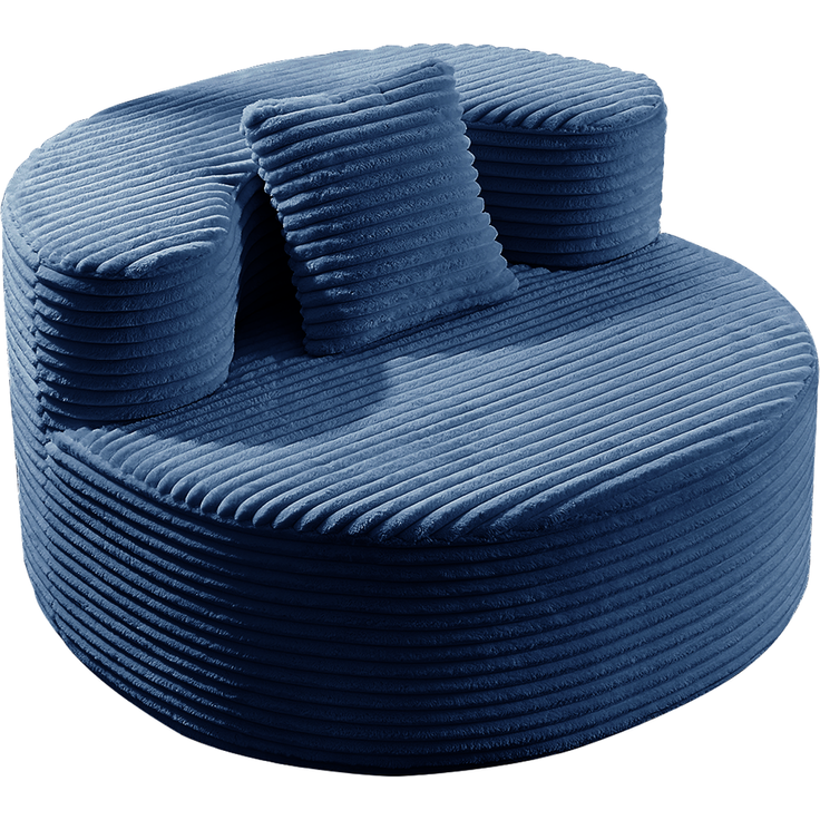 Großer Cord-Sitzsack-Sessel mit Zierkissen, weich gepolsterter Loungesitz 112 cm ohne Montage für Wohn- und Schlafzimmer, Blau – Bild 13
