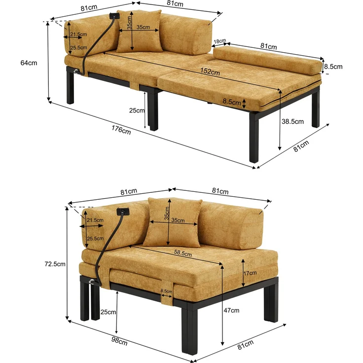 ZUBALIYA Sofa, für Wohnzimmer und Apartments, mit stabilem Untergestell, für den täglichen Gebrauch, für funktionale Raumgestaltung, Natur – Bild 19