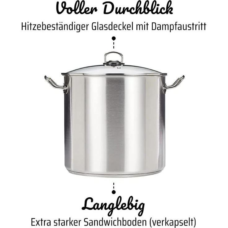 GSW 643474 Profi Jumbotopf mit Glasdeckel 30x28 cm / ca. 20,0 Liter, Edelstahl, Silber, 30 cm , 1er Pack – Bild 4