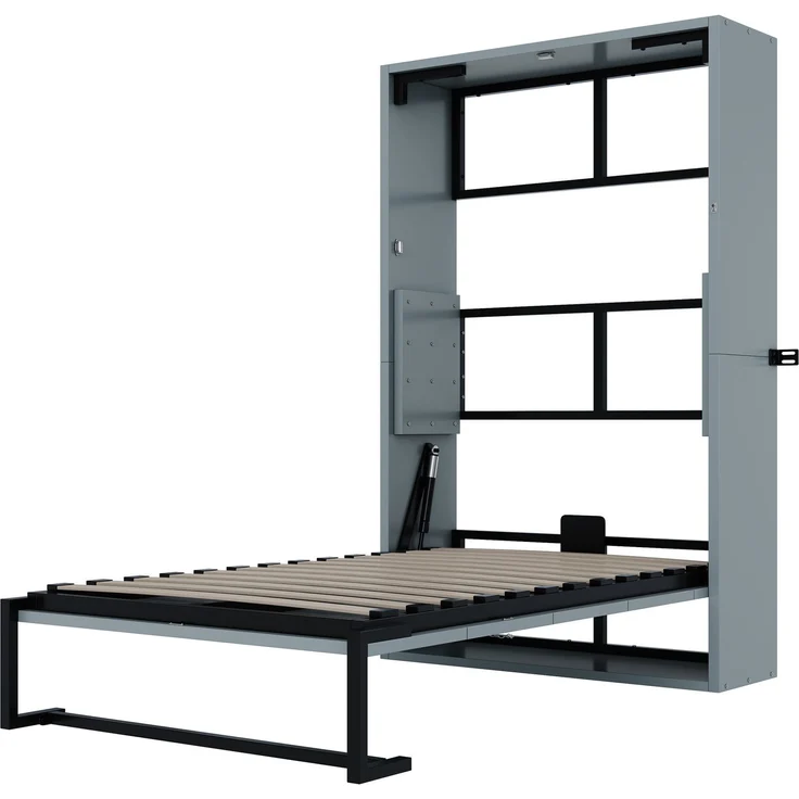 Merax Schrankbett, 90x200 cm Murphy-Bett, Metallrahmen-Wandklappbett, Faltbett Kombination aus Metallrahmen und Holzplatte, mit Verriegelbarer Wandbefestigung, Grau – Bild 8