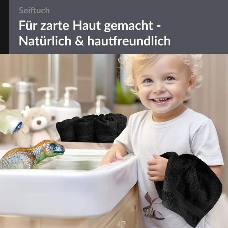 Lashuma Waschlappen - Seiftücher Linz, (Spar-Set, 6-St), Frottee Gästehandtücher schwarz 30x30 cm – Bild 4