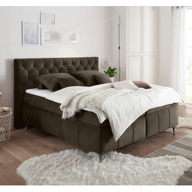 Boxspringbett 180x200 cm PETARE-09 in der modernen Farbe Espresso und Härtegrad H2