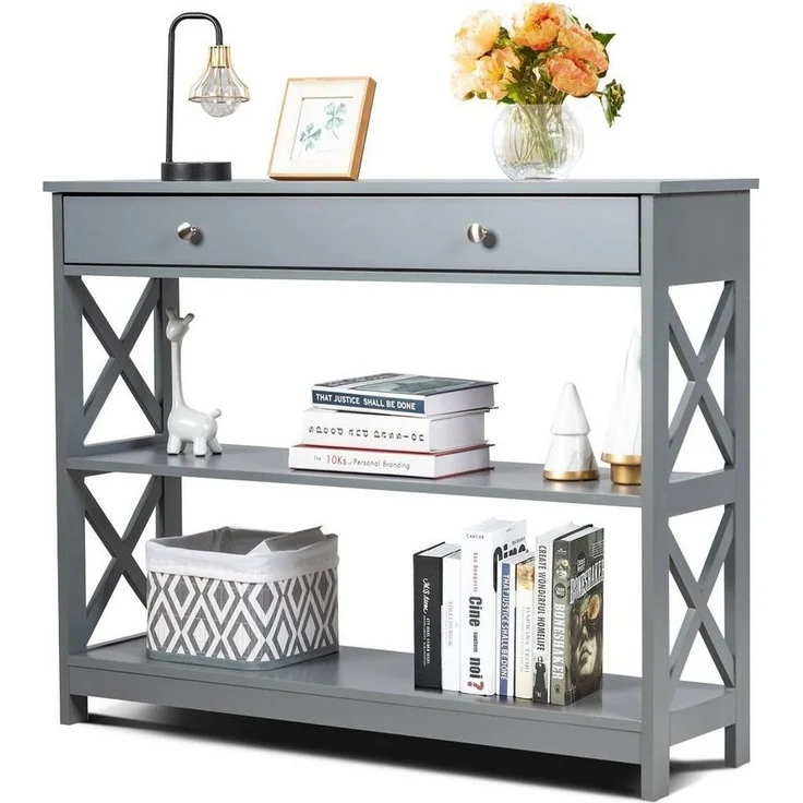 COSTWAY Konsolentisch, 3 Ebenen mit Schublade, Holz, 100 x 30 x 80 cm – Bild 5