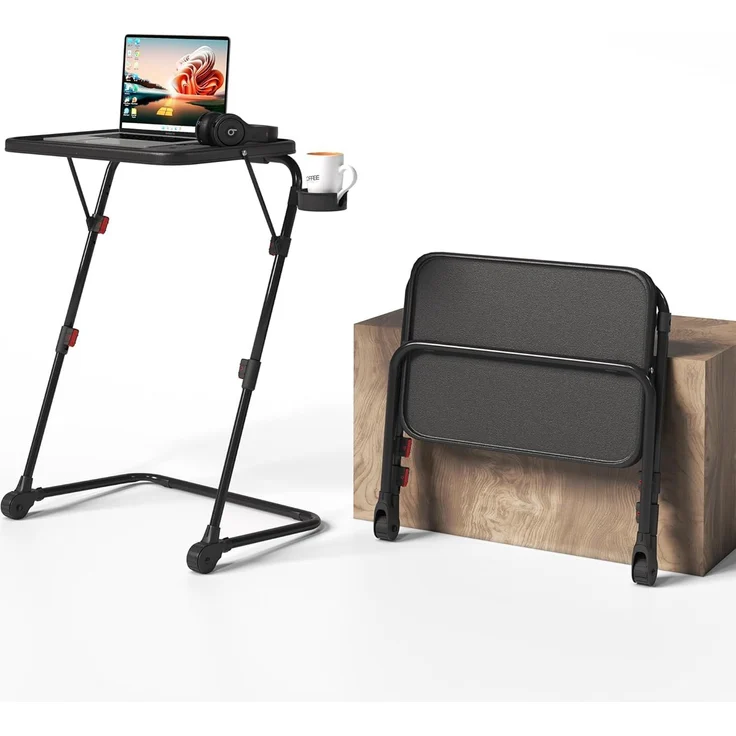 MEUBLE COSY Kleiner Klappbarer Laptoptisch Höhenverstellbar Schreibtisch Beistelltisch Ohne Montage Sofatisch Neigbar Computertische Betttisch Pflegebett, Schwarz