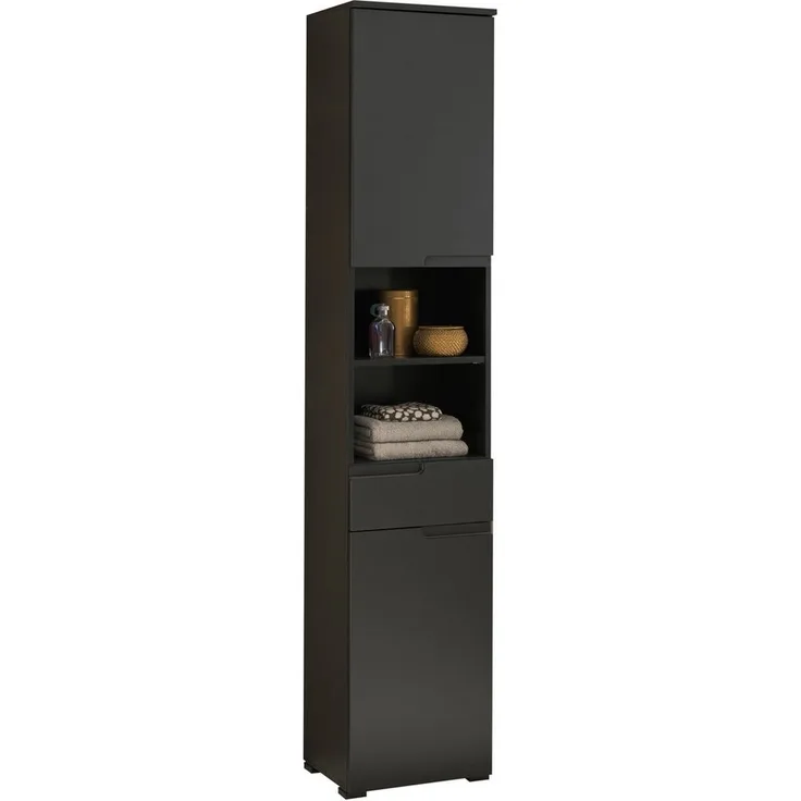 SPICE Badezimmer Hochschrank in Schwarz matt - Badezimmerschrank Bad Schrank mit viel Stauraum - 40 x 191 x 32 cm (B/H/T)