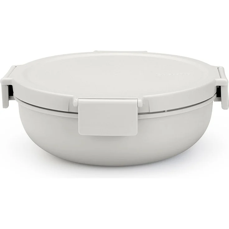 Brabantia - Make & Take Salatschüssel 1.3L - Herausnehmbarer Topping-Einsatz - Sicherer Klickverschluss - Auslaufsicher - Luftdicht - Gefriergeeignet - Spülmaschinen- & Mikrowellenfest - Light Grey