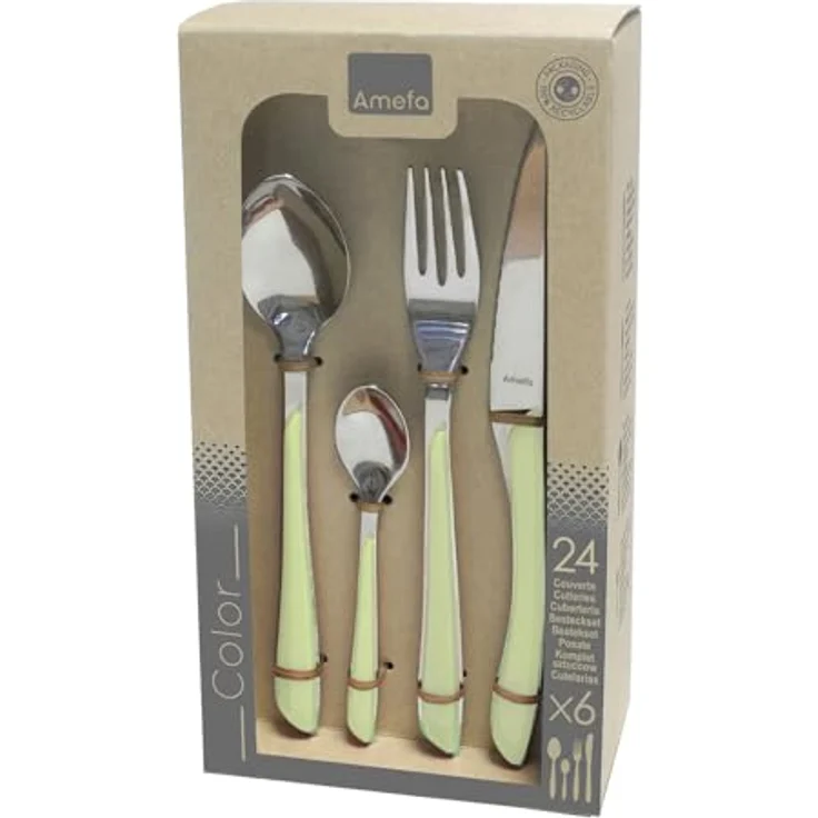 Amefa ECLAT Besteckset, 24-teilig, Besteck Set 6 Personen, Kunststoff Griffe in Pastellgrün, Spülmaschinenfest, Besteck aus rostfreiem Edelstahl – Bild 6