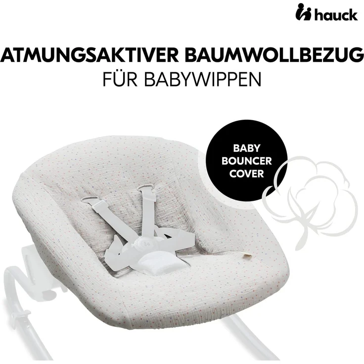 Hauck Ersatzbezug für Babywippen und Newborn Aufsätze Alpha Bouncer 2in1, Alpha Bouncer Deluxe, Alpha Bouncer Premium - Atmungsaktive Musselin Baumwolle, 85 x 74 x 0,25 cm (Beige Dots) – Bild 2