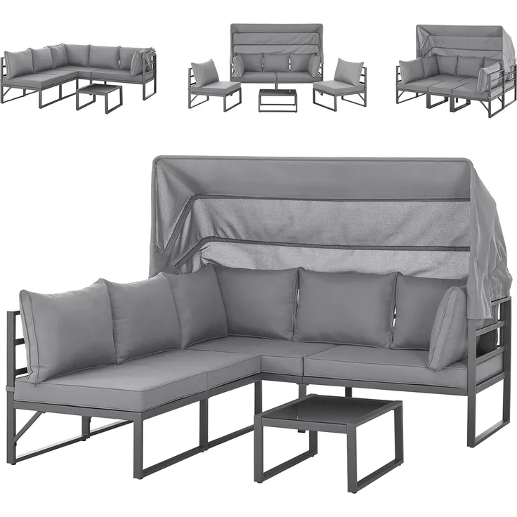 SVITA Gartenlounge-Set MAUI, (4-tlg), Outdoor-Möbelset mit Dach, Stahlgestell, Grau