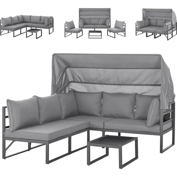 SVITA Gartenlounge-Set MAUI, (4-tlg), Outdoor-Möbelset mit Dach, Stahlgestell, Grau – Bild 1