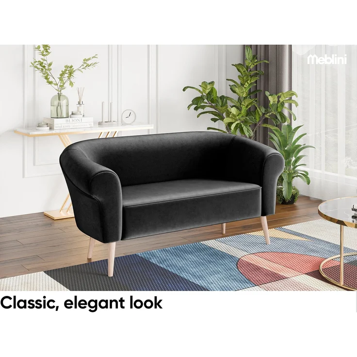 MEBLINI Mini Sofa Set 2-1 für Wohnzimmer - Mini Lounge für drei Personen - Küchensofa - Sofa Klein - Sitzgarnitur - Polstergarnitur - Sofagarnituren - EMILIA - 2+1 - Schwarz Samt – Bild 3