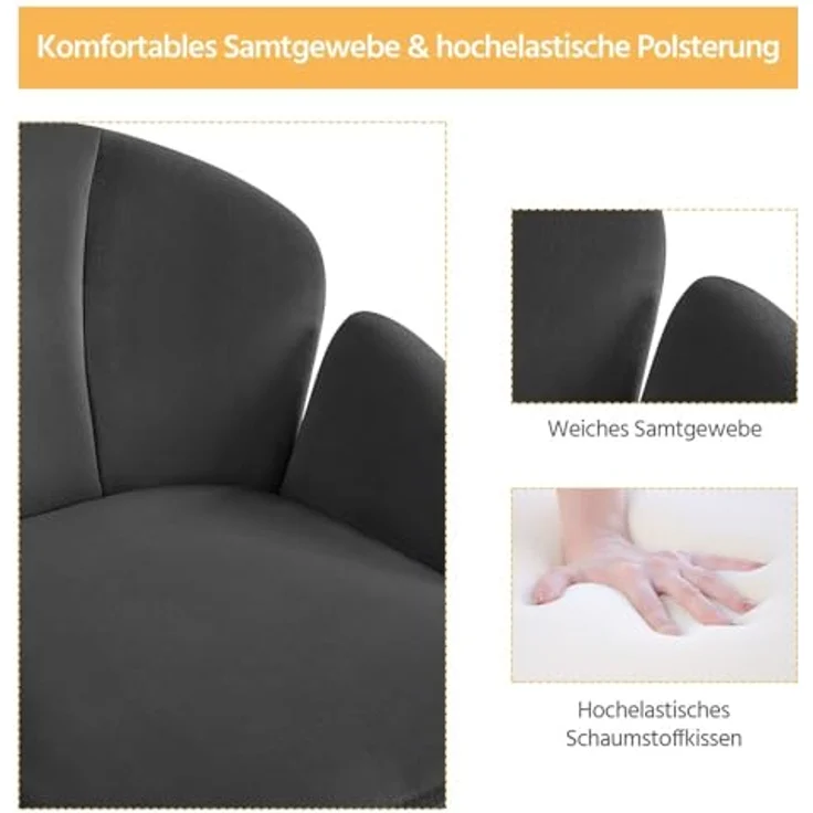 Yaheetech Homeoffice Stuhl Schminkstuhl Schreibtischstuhl höhenverstellbar Drehstuhl bis 136 kg Belastbar, SamtStuhl mit Armlehnen und Rückenlehne für Schlafzimmer Büro Wohnzimmer – Bild 9