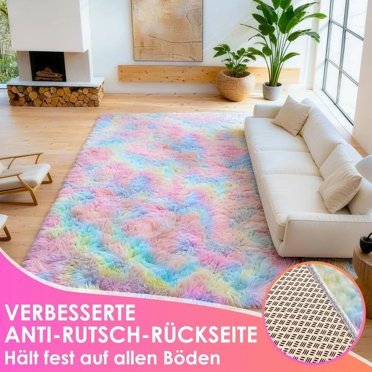 ROHATIM Teppich Flur 80x150 cm Regenbogen Waschbar Rutschfester Hochflorteppich Schlafzimmer Kinderzimmer Flauschiger Teppiche – Bild 5