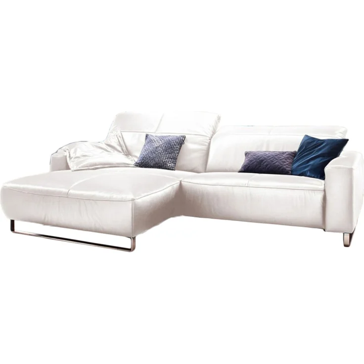 KAWOLA Sofa YORK Leder Life-line bianco Rec links Fuß Metall Chrom matt mit Sitztiefenverstellung 85 x 111 x 284 cm – Bild 2