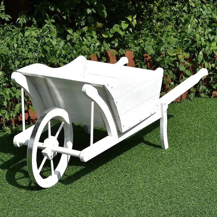 Garten Pflanzschubkarre Schubkarre aus Holz Blumenkarre Blumenkübel Deko weiß – Bild 3