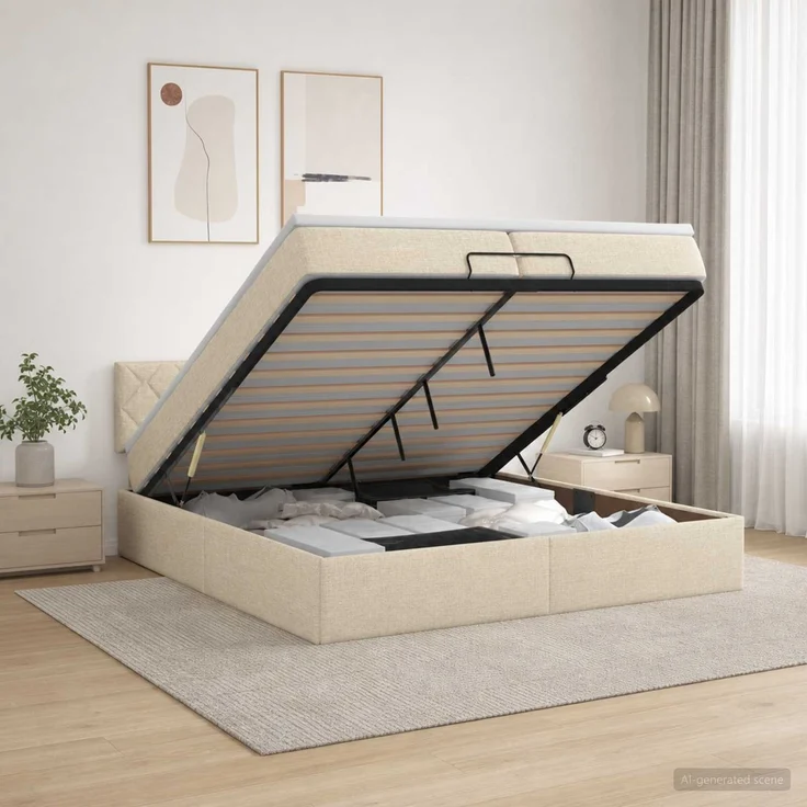 vidaXL Ottoman-Bett mit Matratze und LED Creme 200 x 200 cm Stoff 3457021 – Bild 4