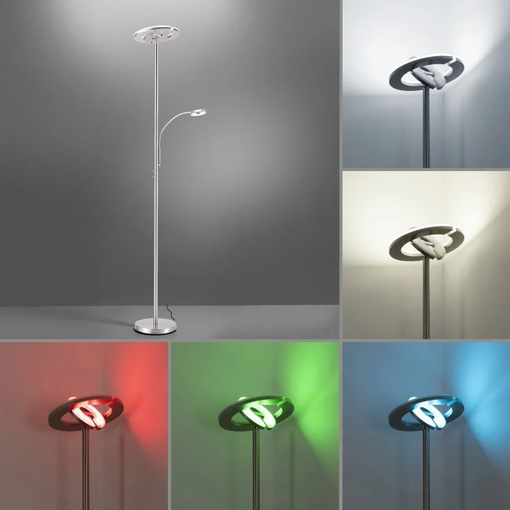 JUST LIGHT 11858-55 LOLAsmart-Rocco LED Stehleuchte mit Lesearm RGBW stahlfarben – Bild 4