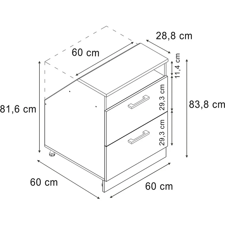 Küchenschrank für Dachschrägen R-Line Anthrazit Landhaus 60 cm mit 2 Schubladen, Schrankkorpus 60 cm Tiefe Vicco – Bild 2