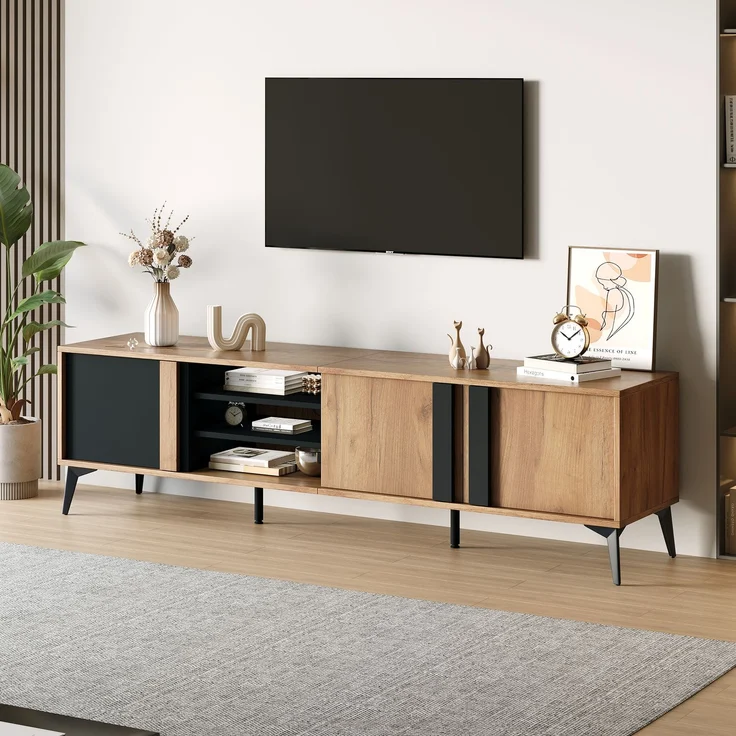 Merax 180 cm Rustikales Braun-TV-Schrank, Lowboard,TV-Board, TV-Kommode – Bild 3