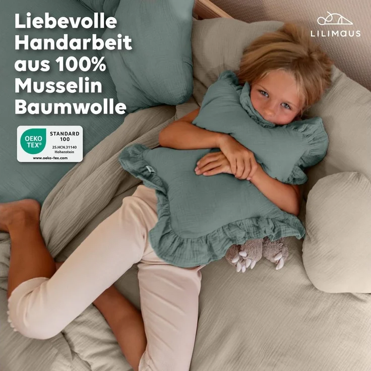 lilimaus Dekokissen Dekokissen Kinderzimmer - Kuschelkissen Herz & Stern in 12 Farben, Dekokissen Musselin Baumwolle für Kinderzimmer – Bild 2